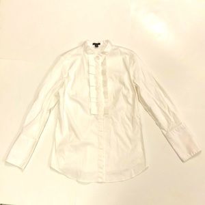 Ann Taylor 8P White Ruffle button down shirt flip cuffs NWOT Excellent Condition